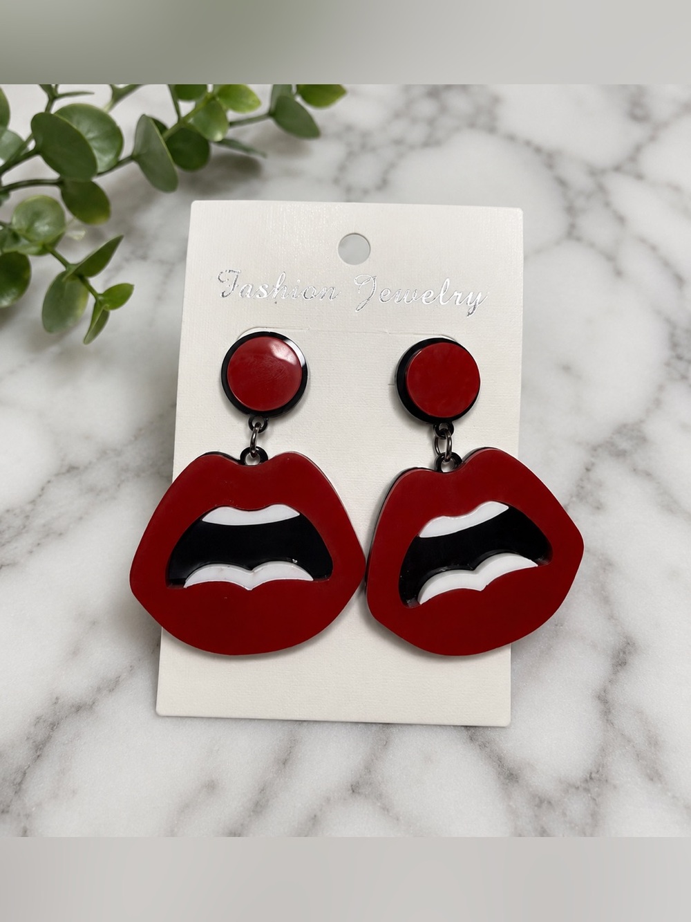 Fashion Jewelry Red Lip Statement Drop Earrings